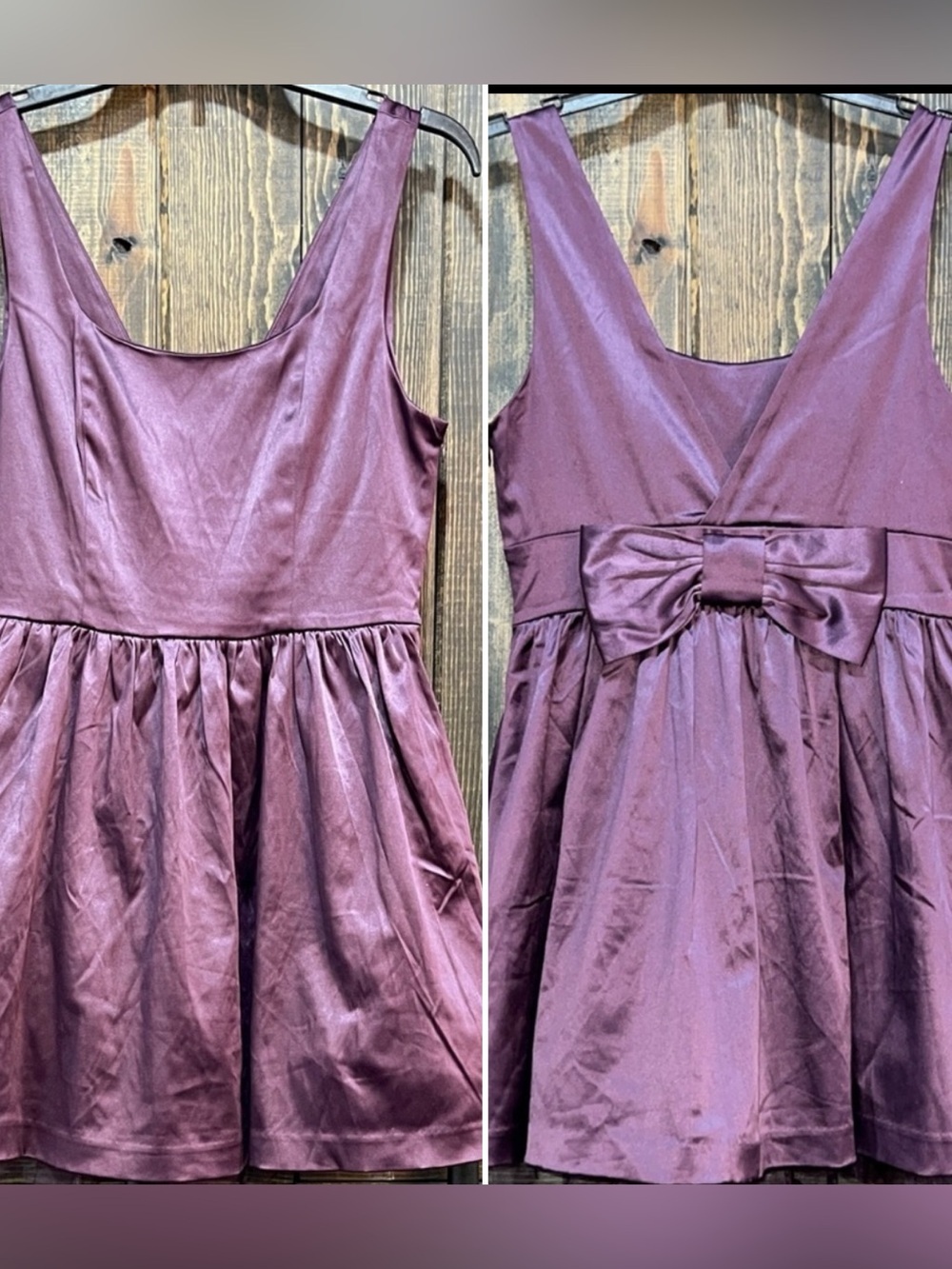 Forever 21 Plum Eggplant Satin Babydoll Mini Dress Big Back Bow Y2K Retro L NWT